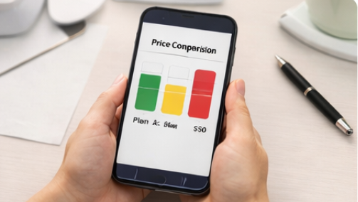 스마트폰 화면에 표시된 효도폰 요금제 비교 차트